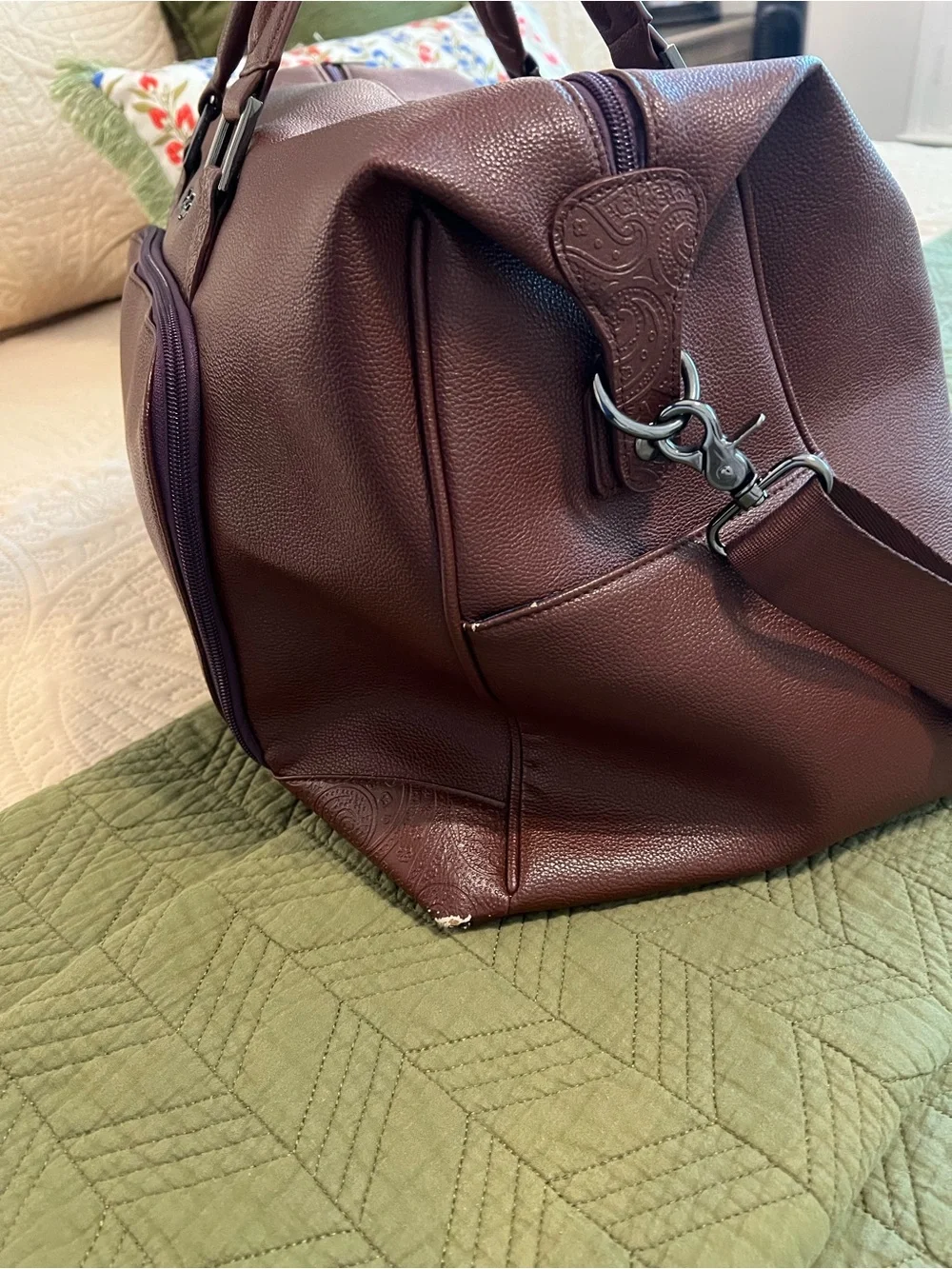 Robert Graham Brown Leather Duffel with Front Zip Pocket